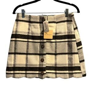 NWT blu pepper Flannel Plaid micro mini skirt Small Fall Winter Scalloped hem